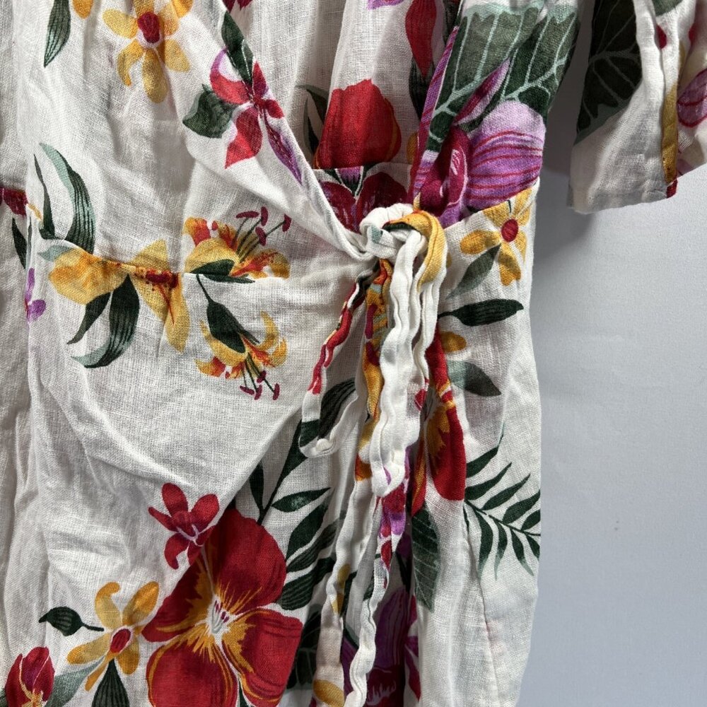 Old Navy Women's Top Plus 3X Tropical Floral Wrap Linen Blend Short Sleeve Y2K - Picture 6 of 9